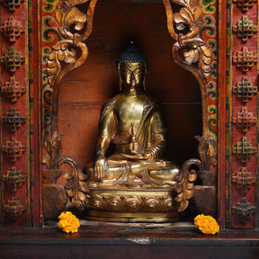 Gilded Bronze Buddha Statue - Bhumisparsha Mudra