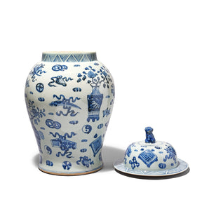 Blue & White Porcelain Temple Jar - Lucky Symbols Design