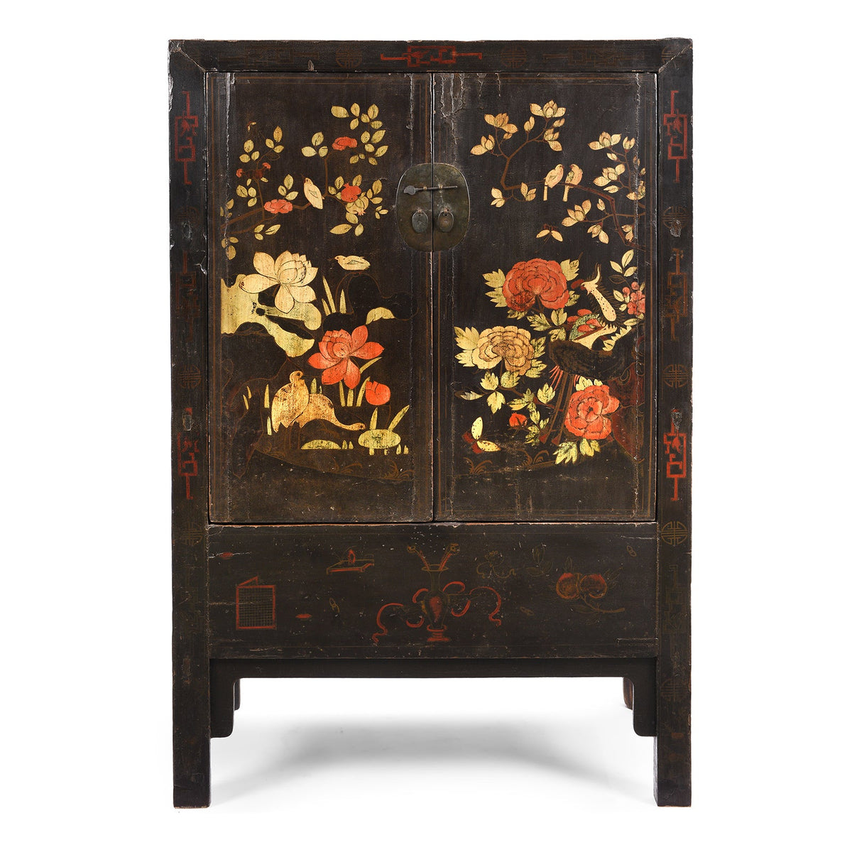 Antique Black Lacquer Wedding Cabinet From Shanxi - 19thC