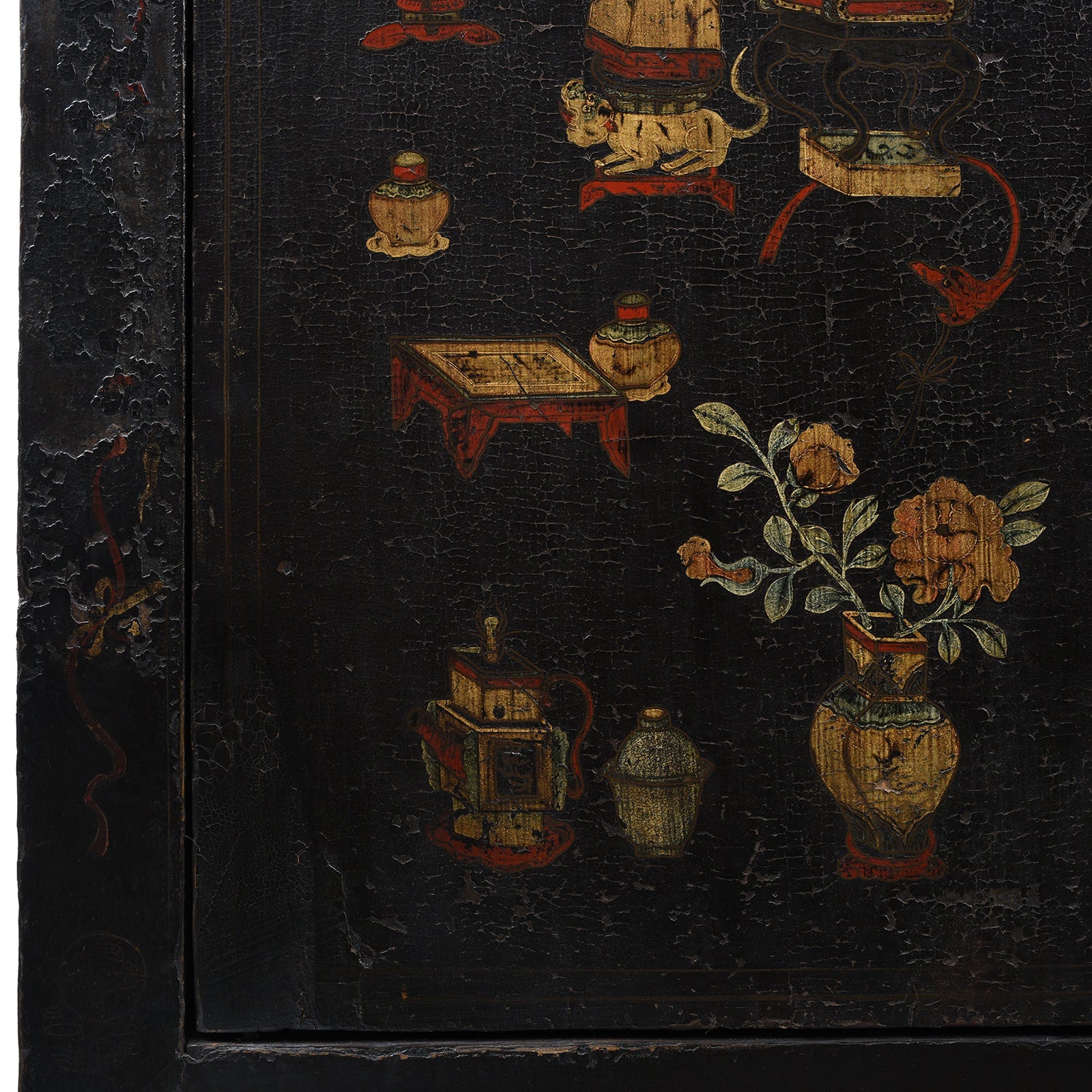 Black Lacquer Wedding Cabinet From Shanxi  -19th Century