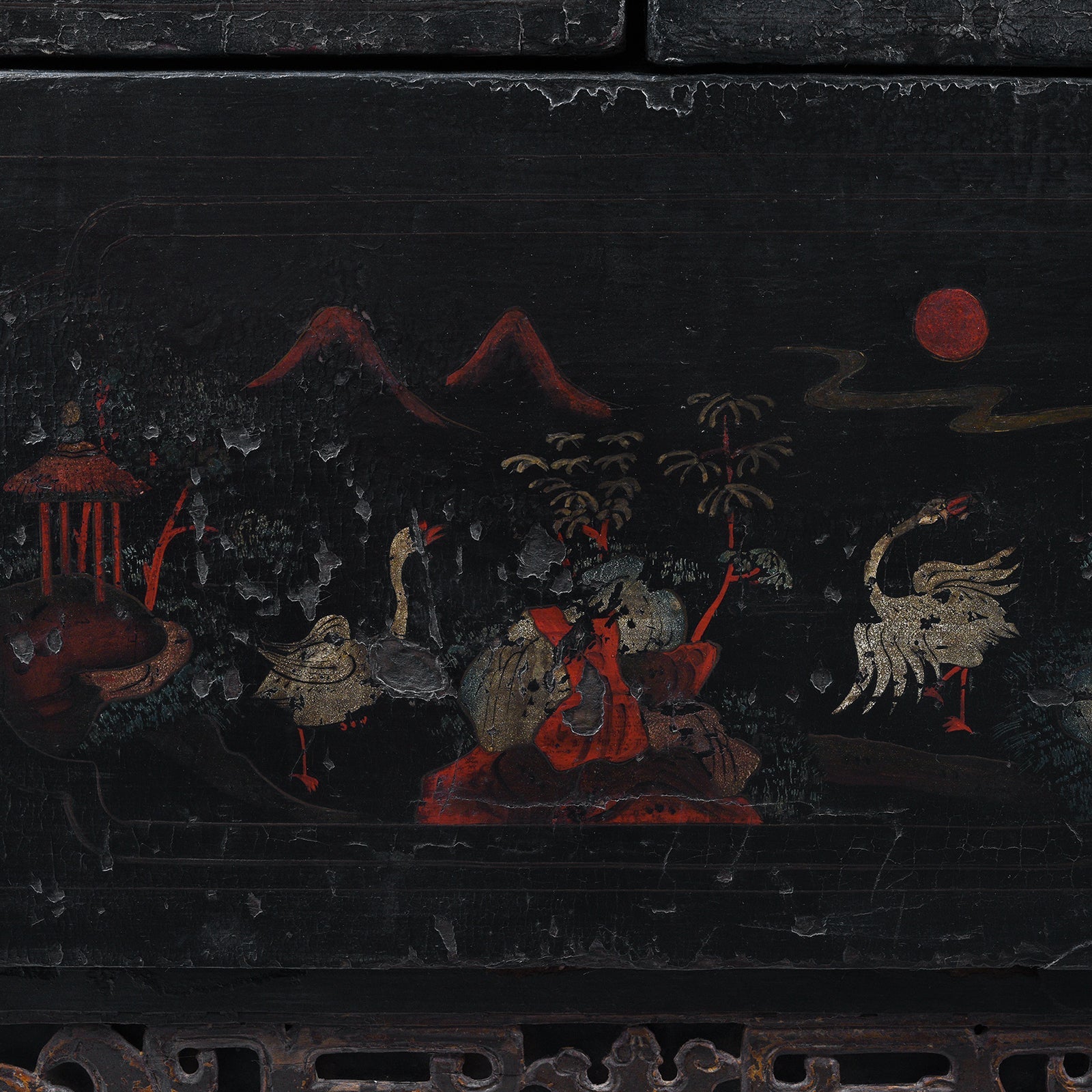 Black Lacquer Wedding Cabinet From Shanxi  -19th Century
