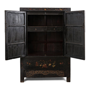 Black Lacquer Wedding Cabinet From Shanxi  -19th Century