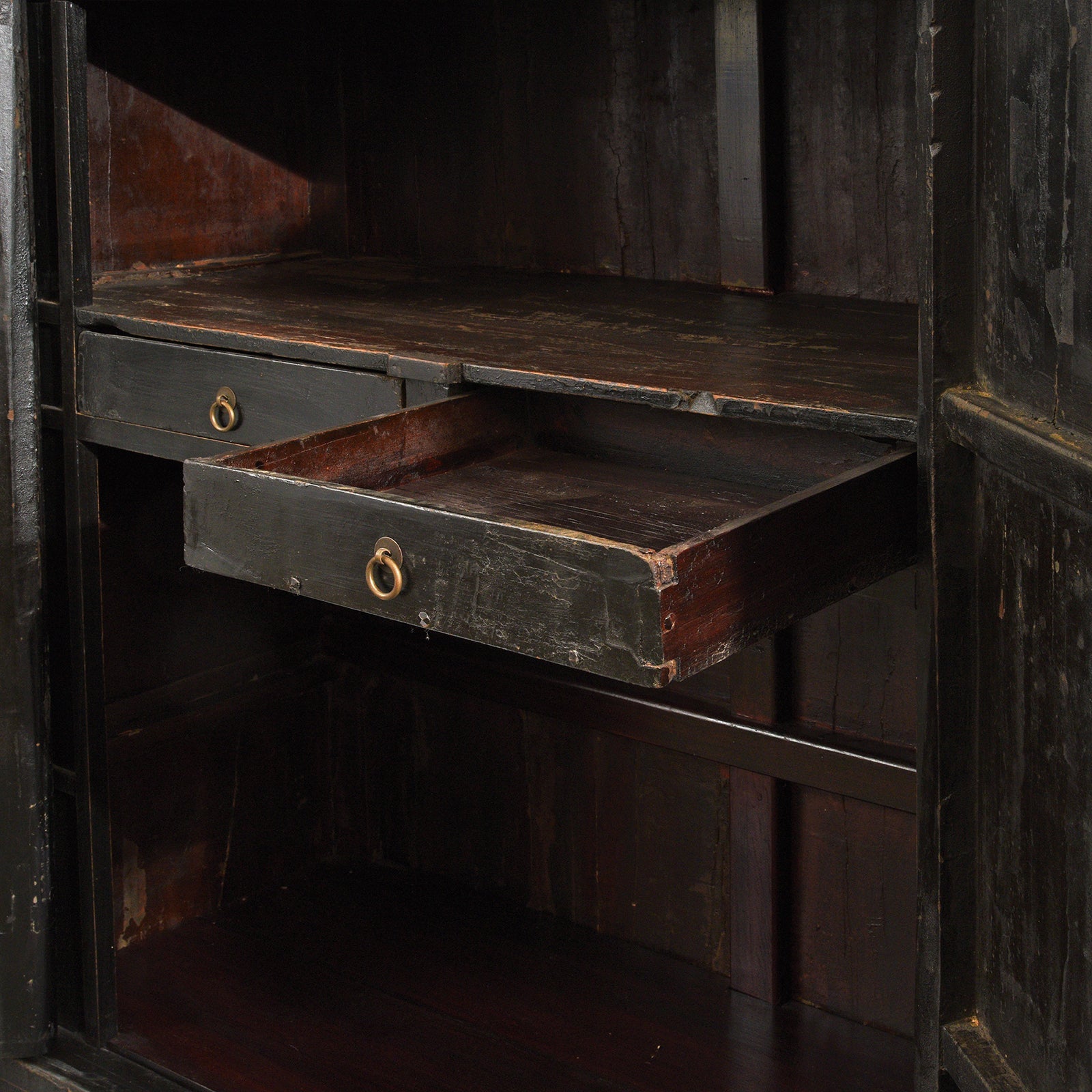 Black Lacquer Wedding Cabinet From Shanxi  -19th Century