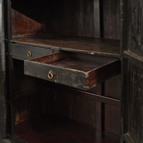 Black Lacquer Wedding Cabinet From Shanxi  -19th Century