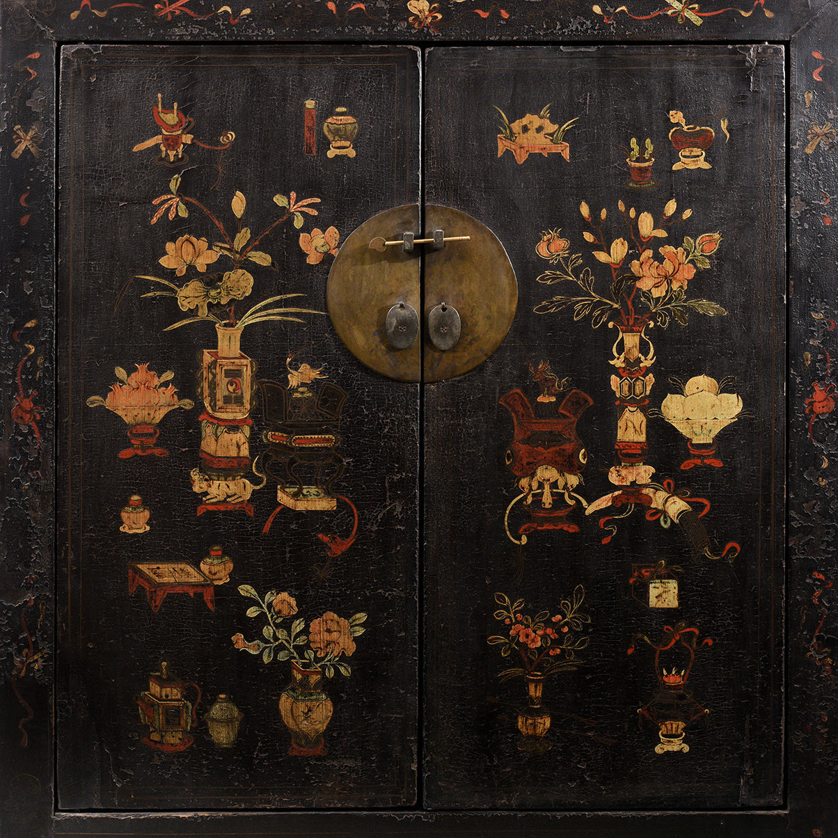Black Lacquer Wedding Cabinet From Shanxi  -19th Century