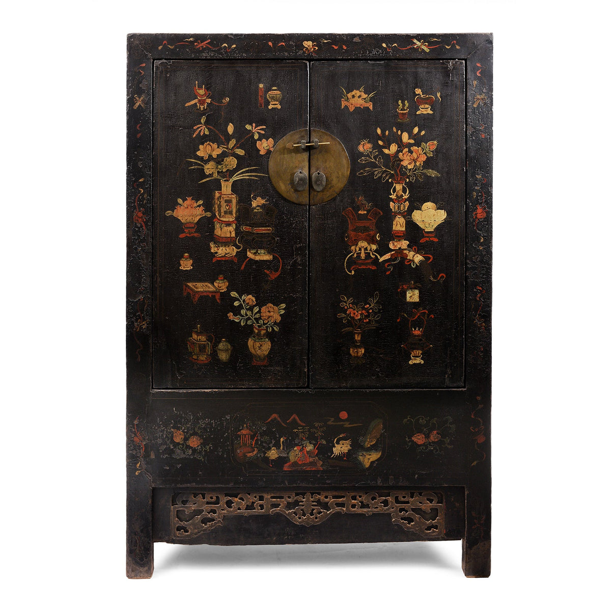 Black Lacquer Wedding Cabinet From Shanxi  -19th Century