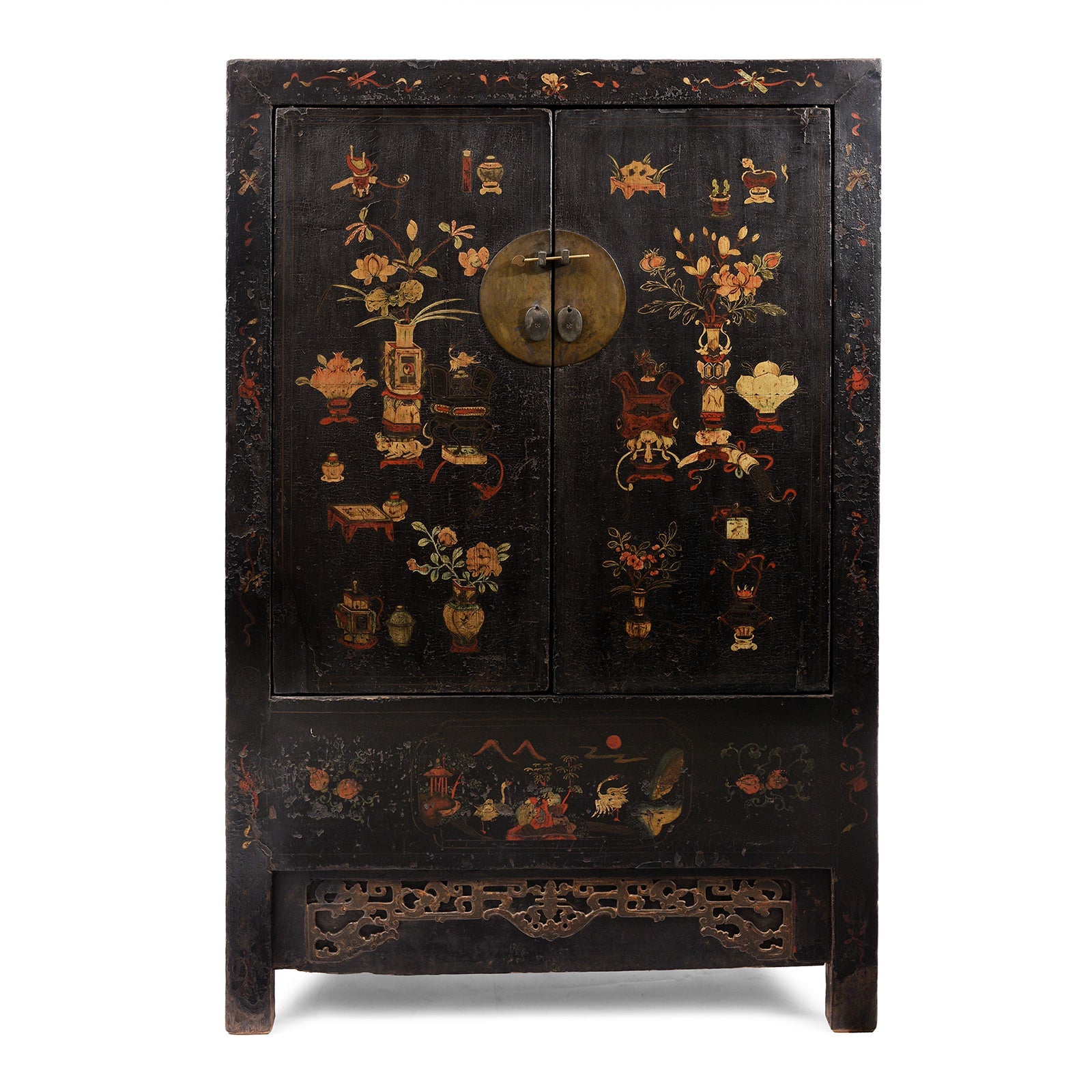 Black Lacquer Wedding Cabinet From Shanxi  -19th Century