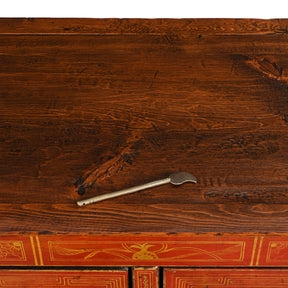 Red Lacquer Chinese Sideboard From Dongbei - Ca 1920
