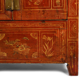 Red Lacquer Chinese Sideboard From Dongbei - Ca 1920