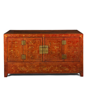 Red Lacquer Chinese Sideboard From Dongbei - Ca 1920