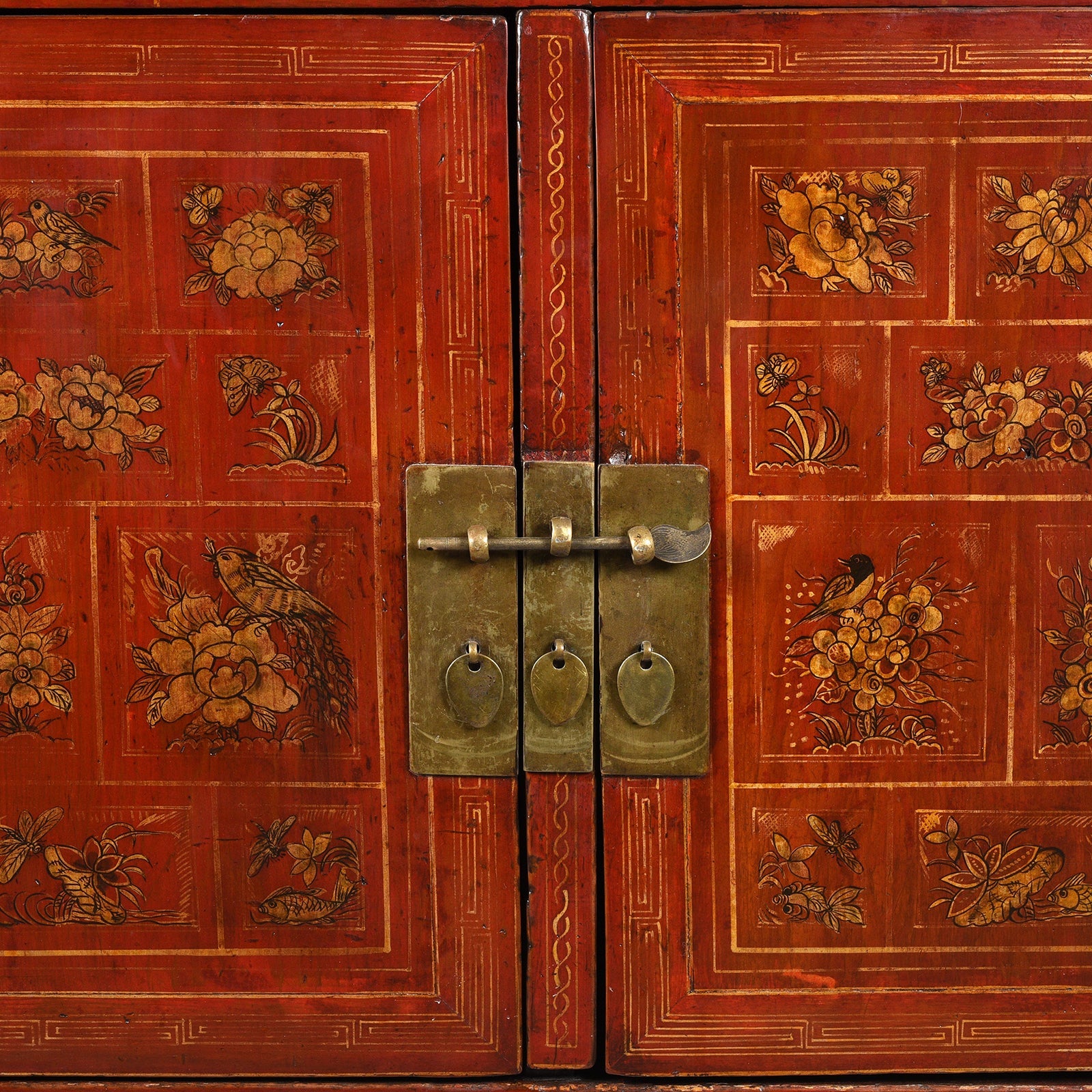 Red Lacquer Chinese Sideboard From Dongbei - Ca 1920