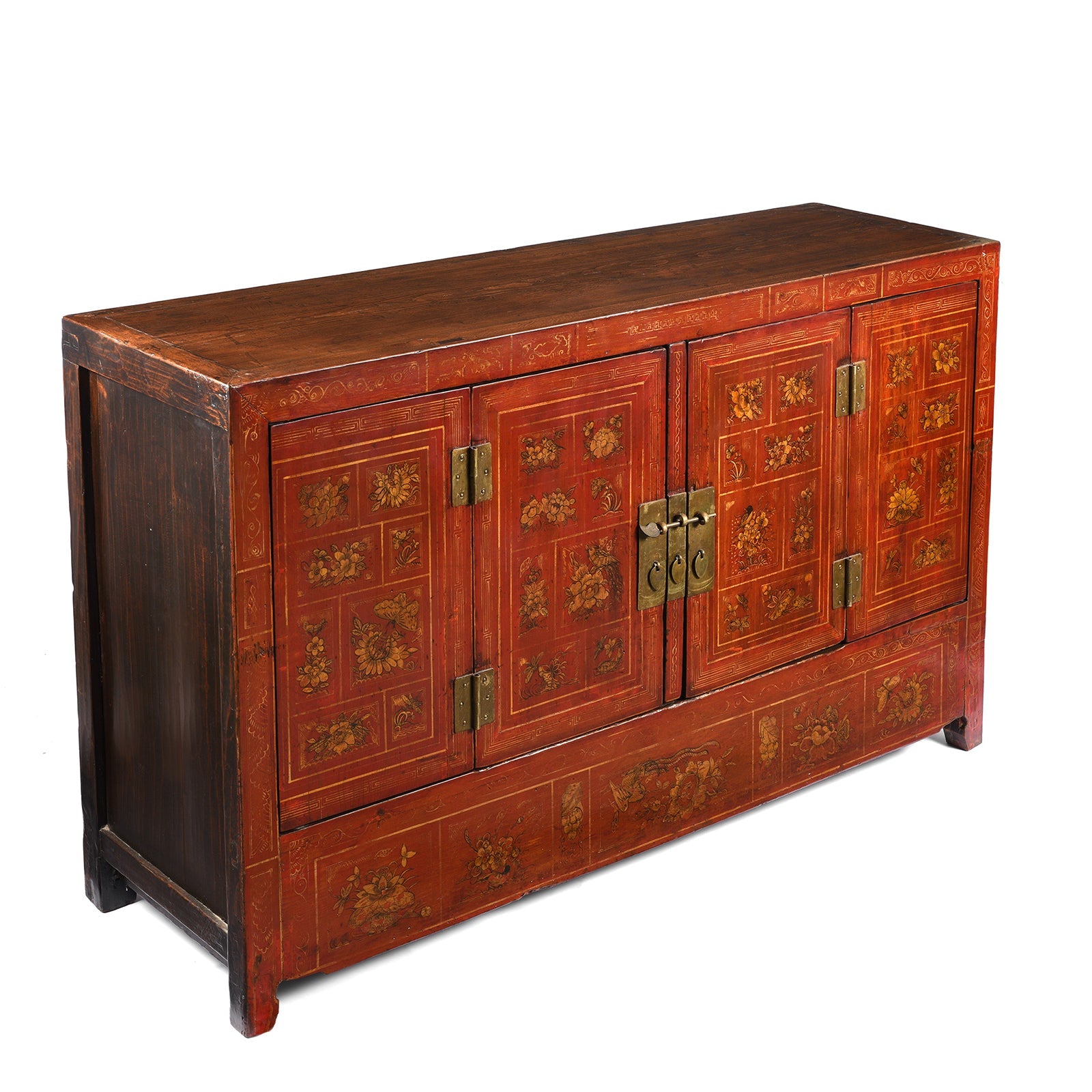 Red Lacquer Chinese Sideboard From Dongbei - Ca 1920