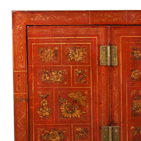 Red Lacquer Chinese Sideboard From Dongbei - Ca 1920