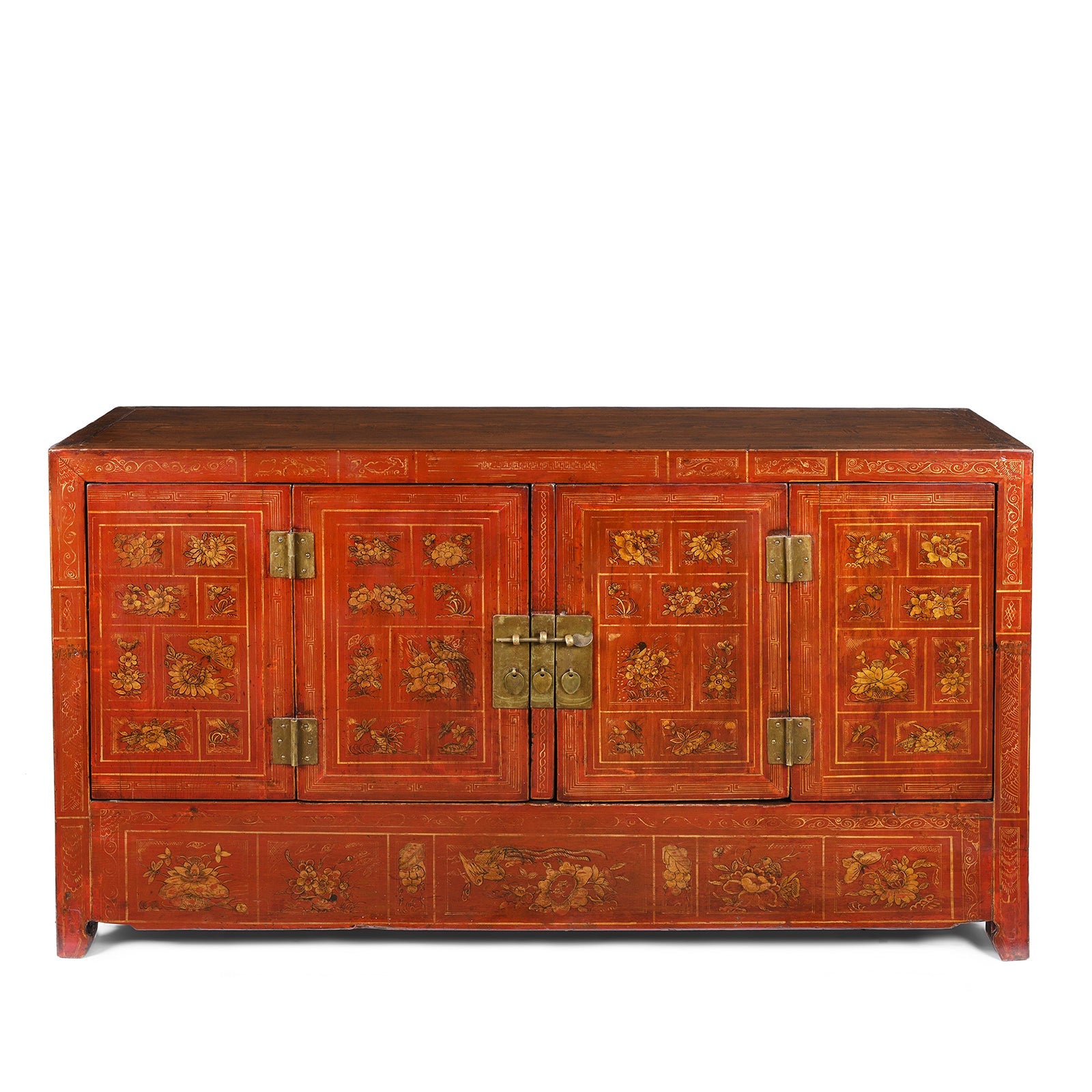 Red Lacquer Chinese Sideboard From Dongbei - Ca 1920