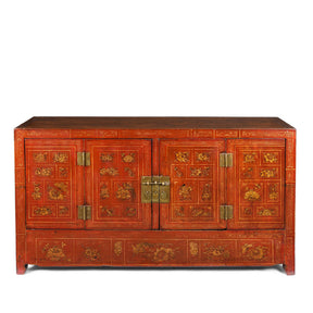 Red Lacquer Chinese Sideboard From Dongbei - Ca 1920