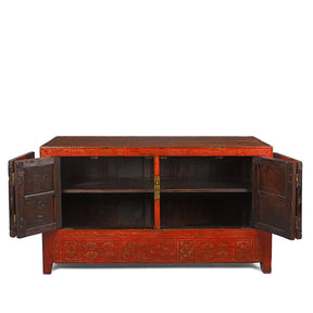 Red Lacquer Chinese Sideboard From Dongbei - Ca 1920