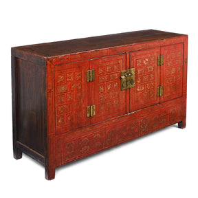 Red Lacquer Chinese Sideboard From Dongbei - Ca 1920