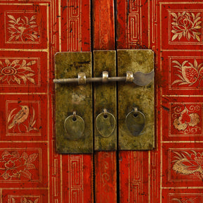Red Lacquer Chinese Sideboard From Dongbei - Ca 1920