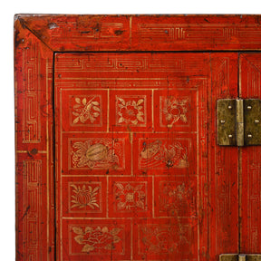 Red Lacquer Chinese Sideboard From Dongbei - Ca 1920