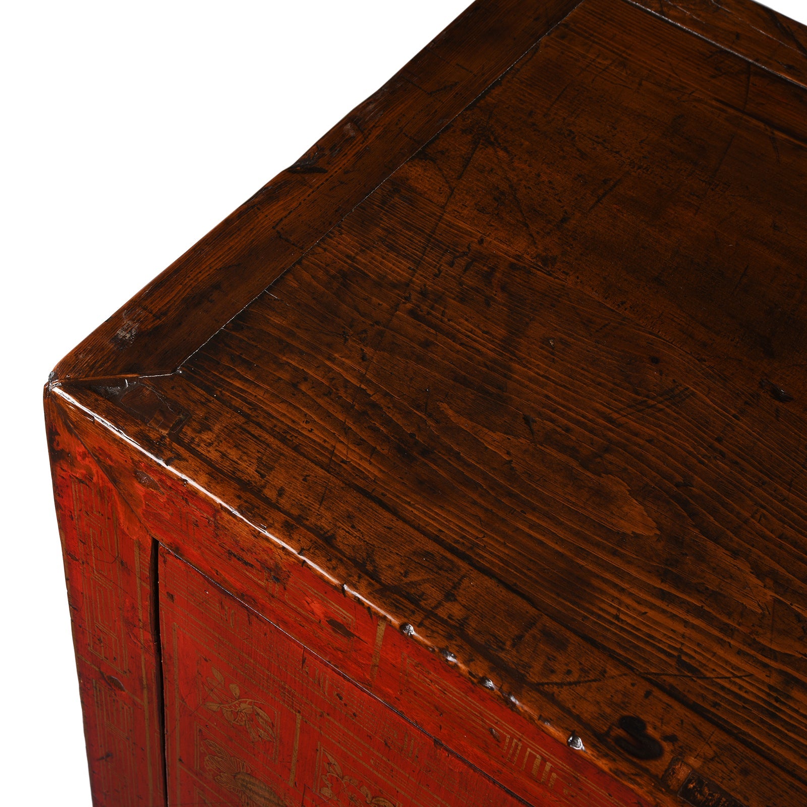 Red Lacquer Chinese Sideboard From Dongbei - Ca 1920