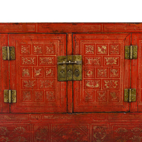 Red Lacquer Chinese Sideboard From Dongbei - Ca 1920