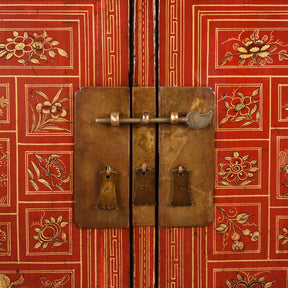 Red Lacquer Chinese Sideboard From Dongbei - Ca 1920