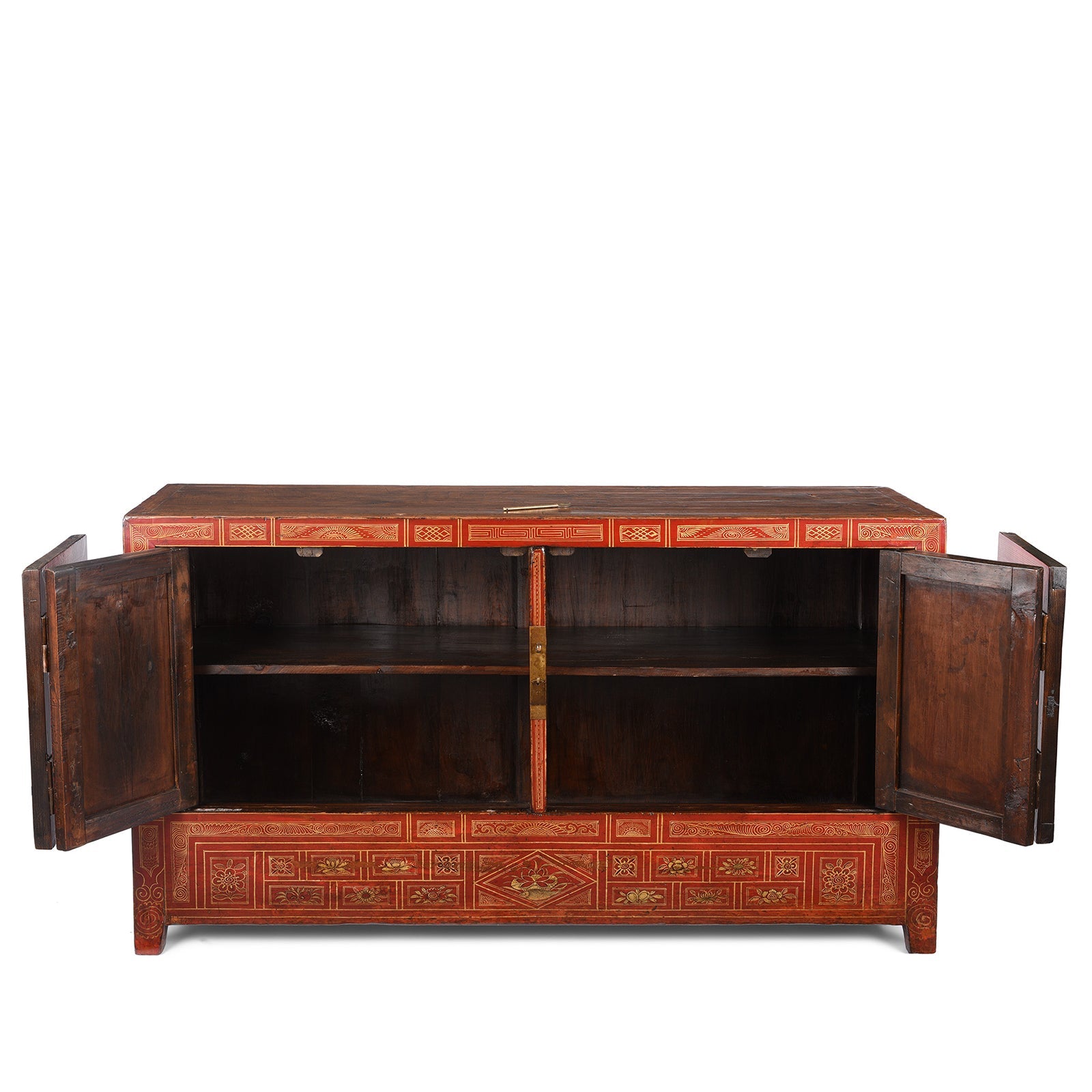 Red Lacquer Chinese Sideboard From Dongbei - Ca 1920