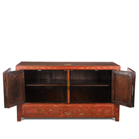 Red Lacquer Chinese Sideboard From Dongbei - Ca 1920