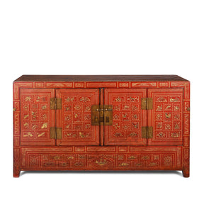 Red Lacquer Chinese Sideboard From Dongbei - Ca 1920