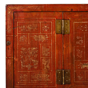 Red Lacquer Chinese Sideboard From Dongbei - Ca 1920