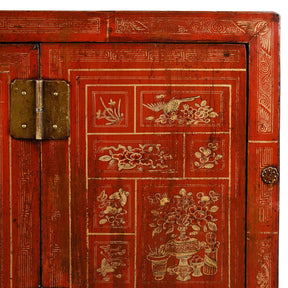 Red Lacquer Chinese Sideboard From Dongbei - Ca 1920
