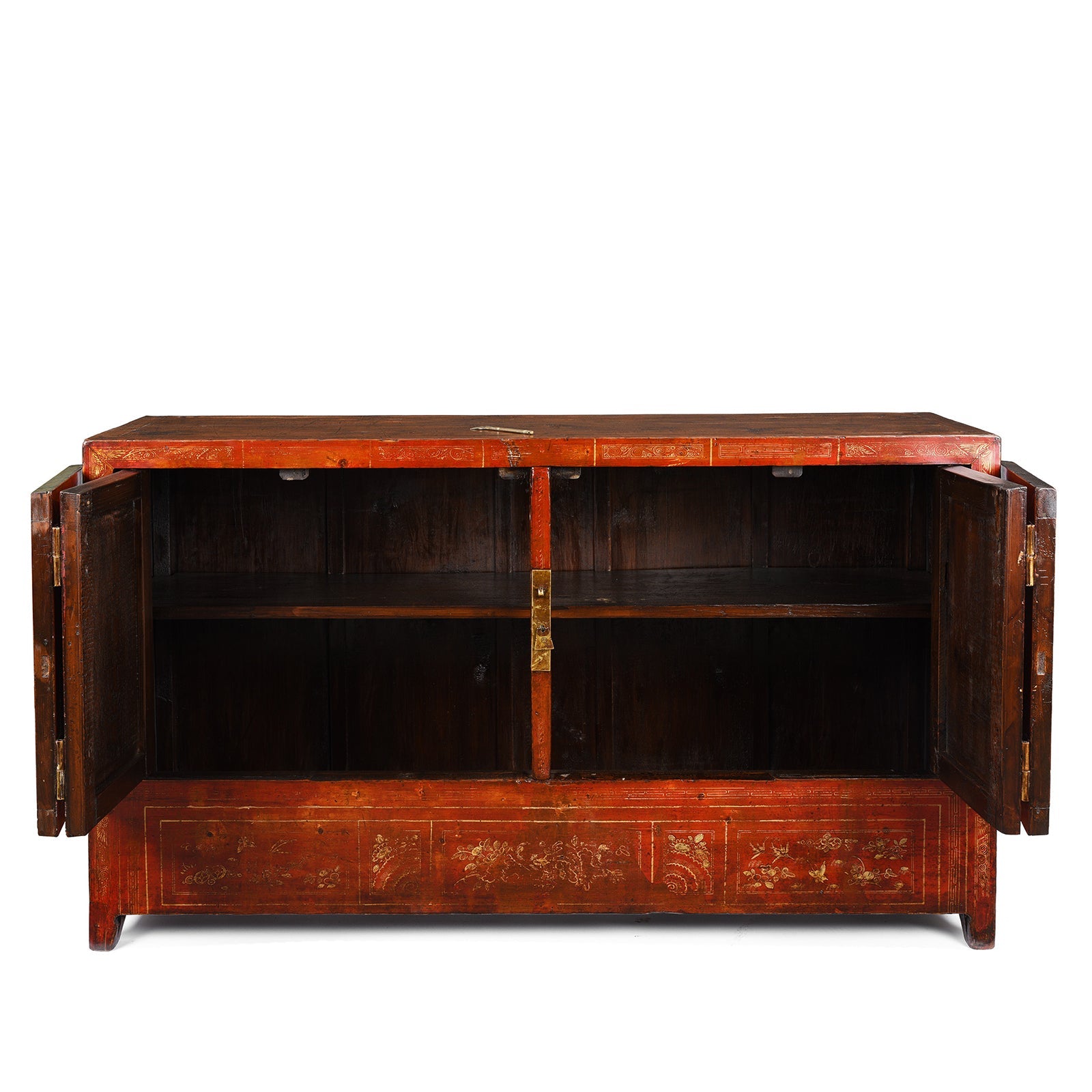 Red Lacquer Chinese Sideboard From Dongbei - Ca 1920