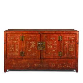 Red Lacquer Chinese Sideboard From Dongbei - Ca 1920