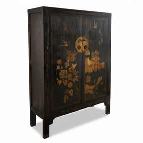Black Lacquer Wedding Cabinet From Shanxi  -19th Century