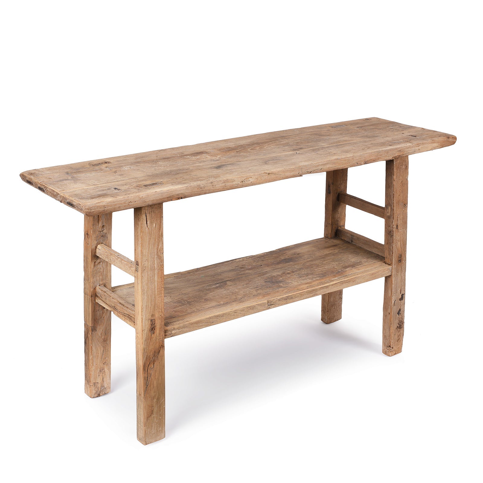 Farmhouse Bleached Elm Console Table With Shelf