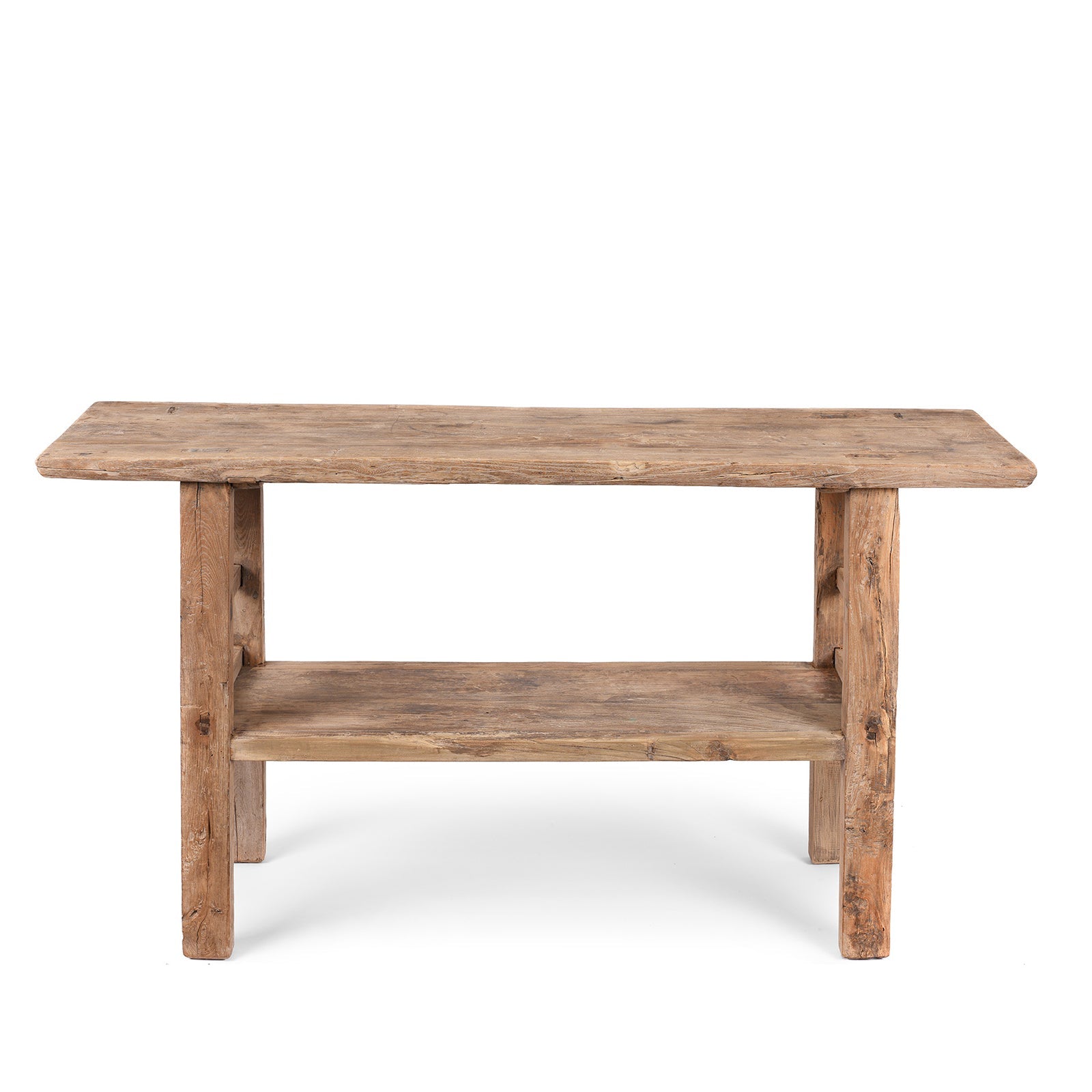 Farmhouse Bleached Elm Console Table With Shelf