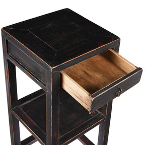 Black Lacquer Elm Flower Stand with Drawer - Ca 1940