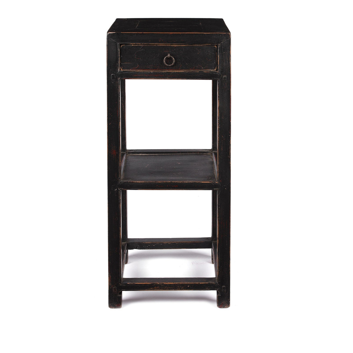 Black Lacquer Elm Flower Stand with Drawer - Ca 1940