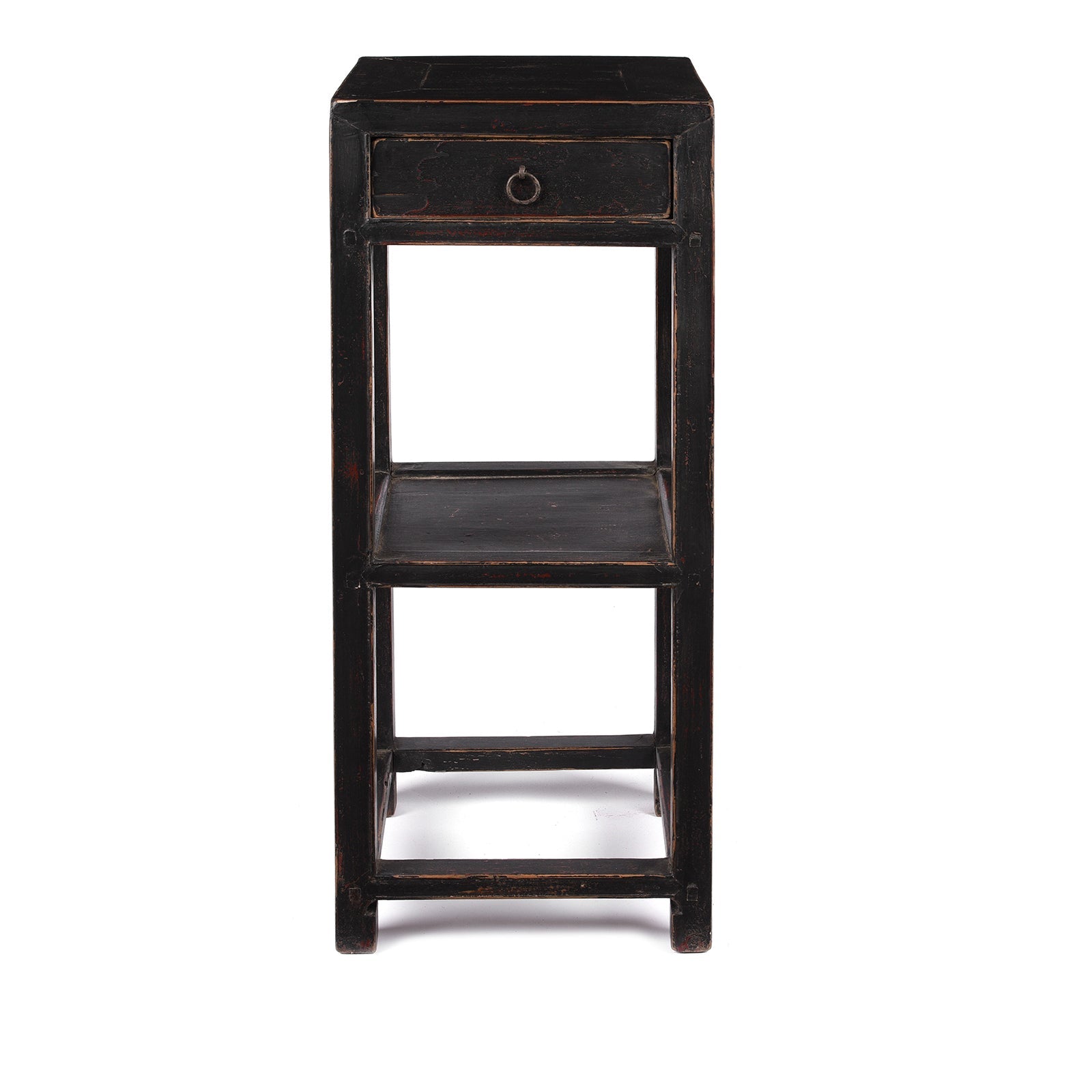 Black Lacquer Elm Flower Stand with Drawer - Ca 1940
