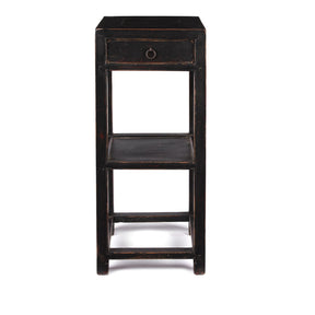 Black Lacquer Elm Flower Stand with Drawer - Ca 1940
