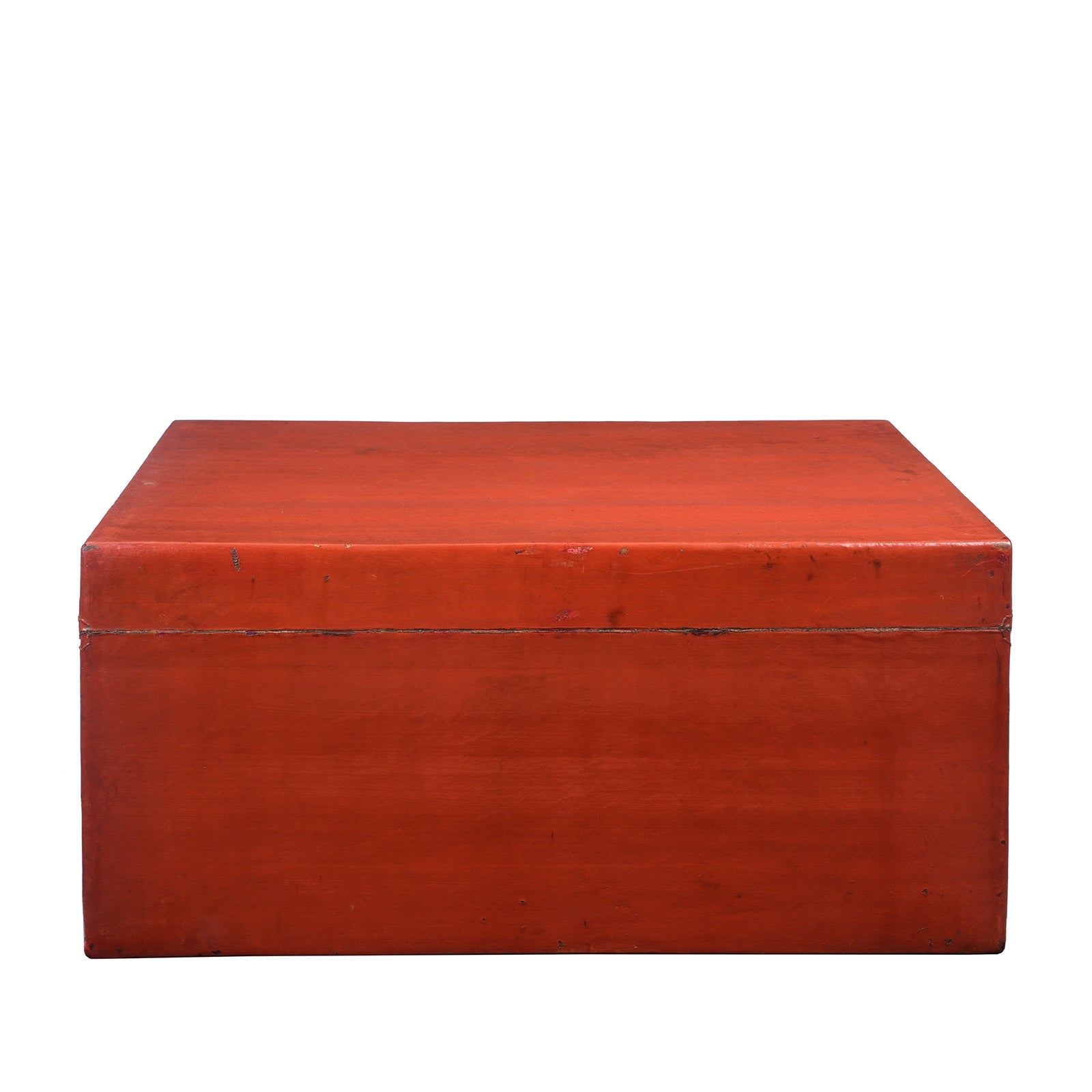 Red Leather Trunk From Shanghai - 19th Century