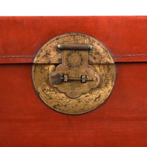 Red Leather Trunk From Shanghai - 19th Century