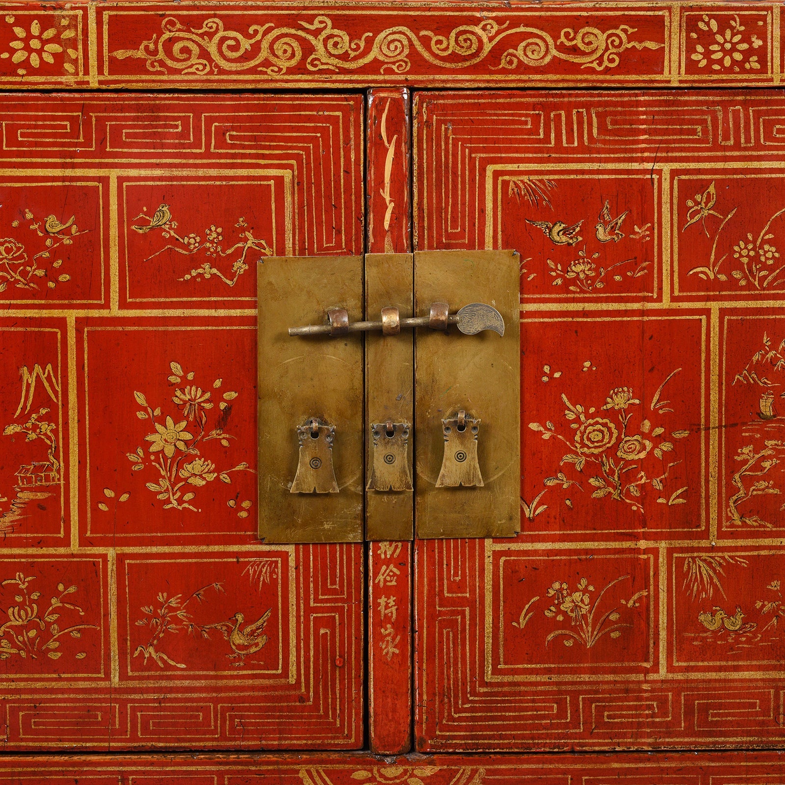 Red Lacquer Chinese Sideboard From Dongbei - Ca 1920