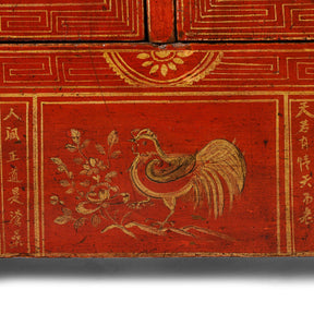 Red Lacquer Chinese Sideboard From Dongbei - Ca 1920