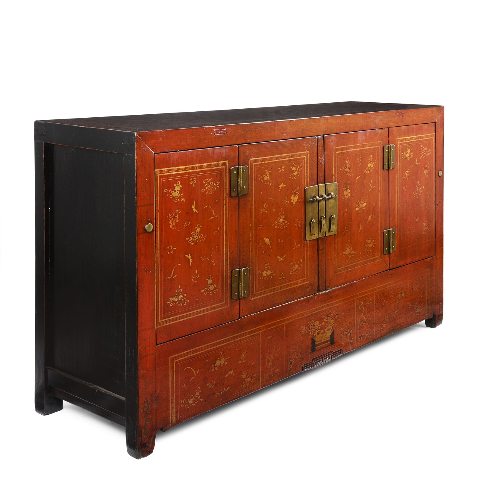 Red Lacquer Chinese Sideboard From Dongbei - Ca 1920