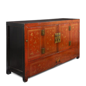 Red Lacquer Chinese Sideboard From Dongbei - Ca 1920