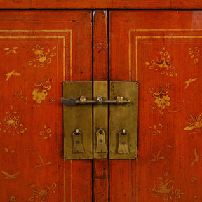 Red Lacquer Chinese Sideboard From Dongbei - Ca 1920