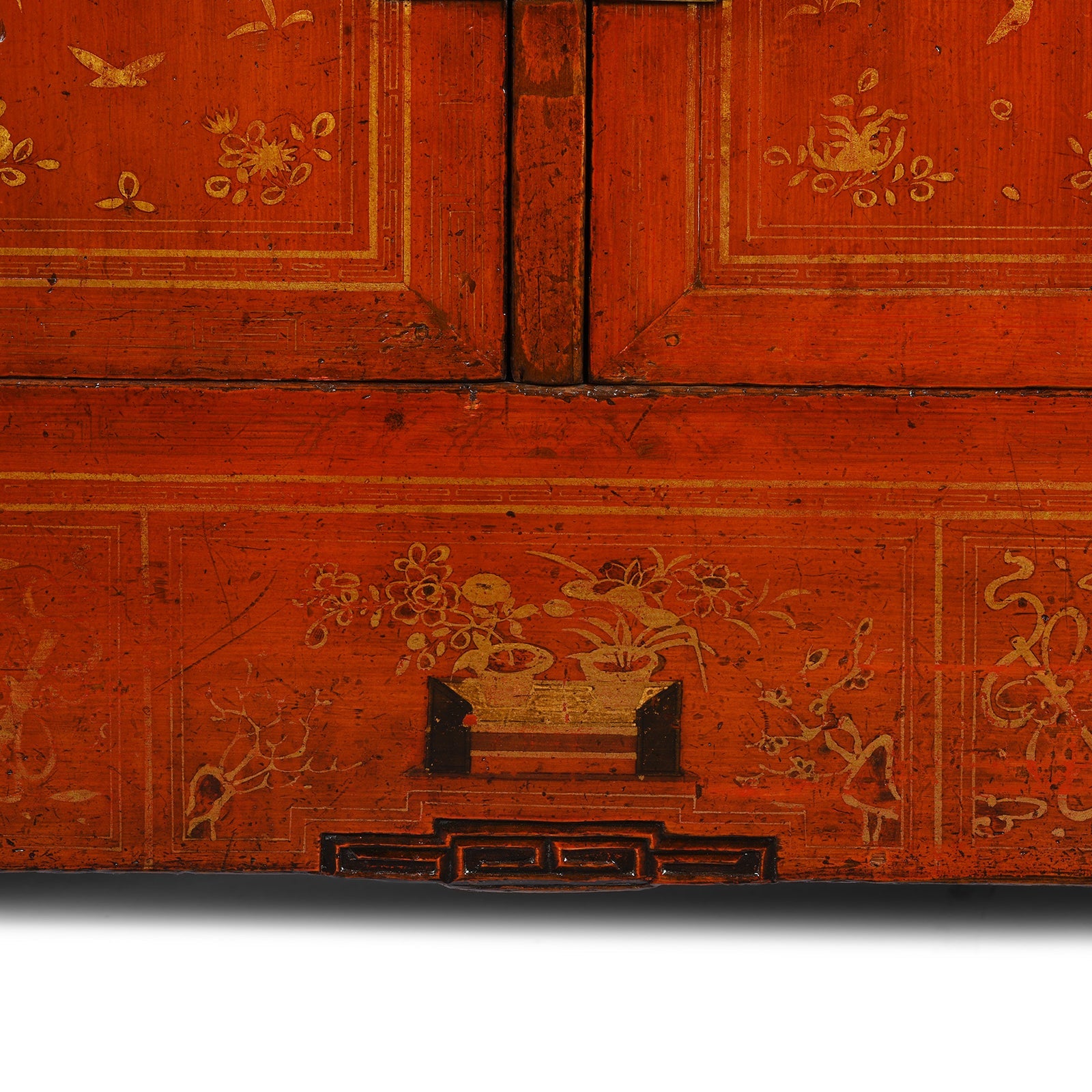 Red Lacquer Chinese Sideboard From Dongbei - Ca 1920