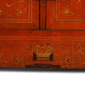Red Lacquer Chinese Sideboard From Dongbei - Ca 1920