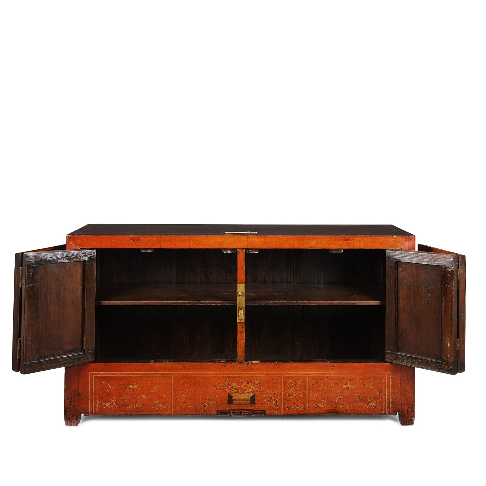 Red Lacquer Chinese Sideboard From Dongbei - Ca 1920